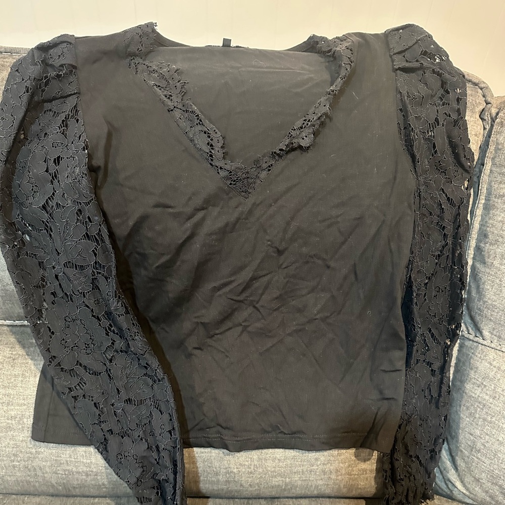 Elegant Black Lace Sleeve Top